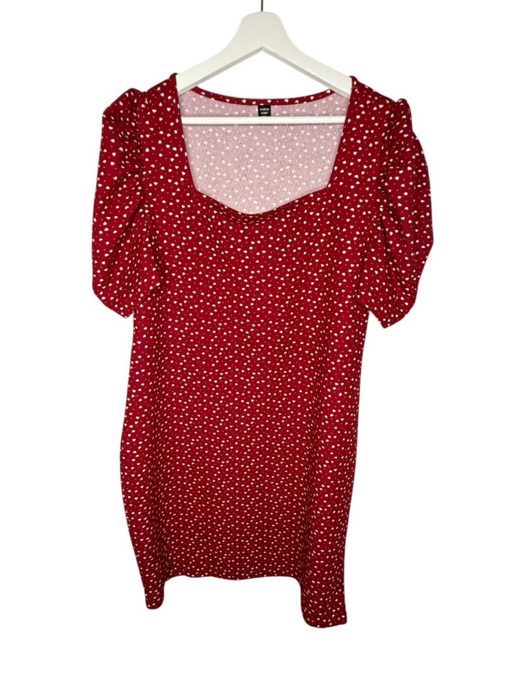 SHEIN Curve Red Heart Print Mini Dress Women 3X Puff Sleeve Cute